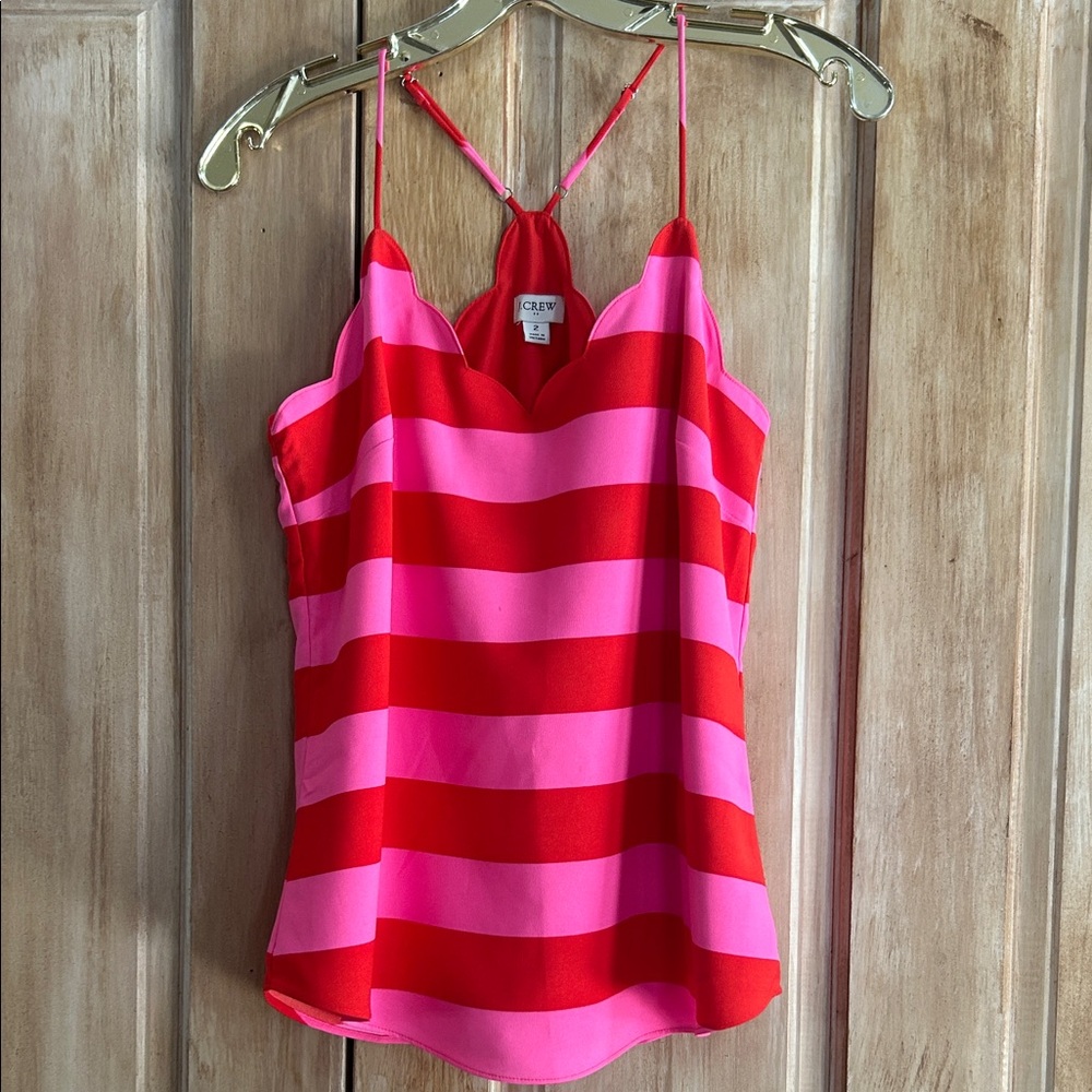 J. Crew Red and Pink Striped Camisole